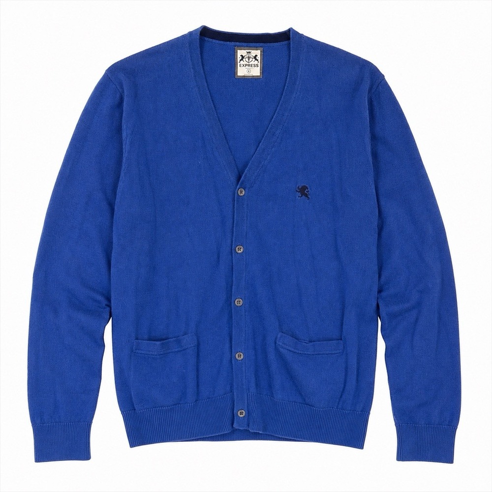 Women's L Bold Blue Country Club Retro Long Crest Y2K Cardigan